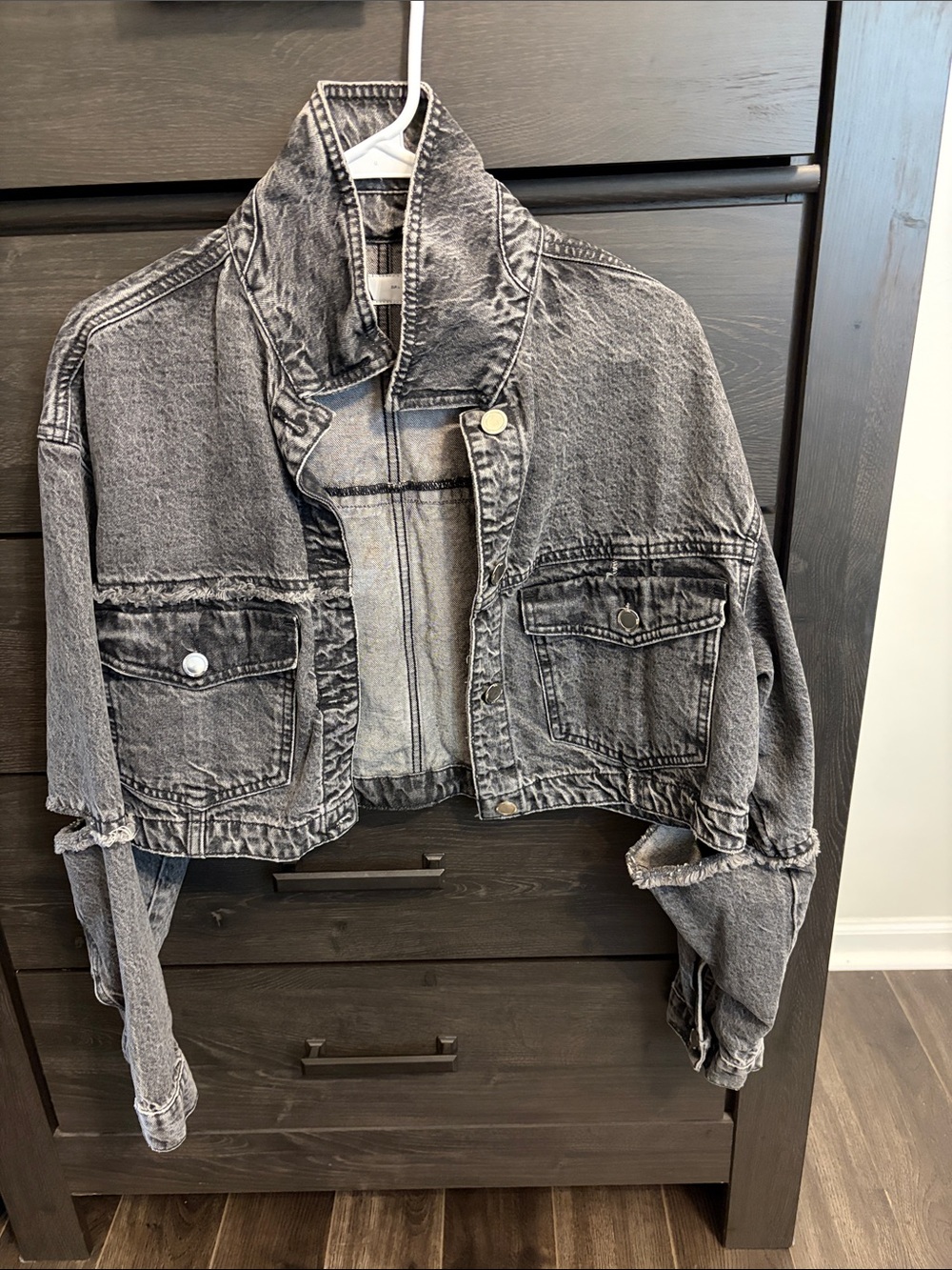 Zara Washed Black Cropped Denim Jacket